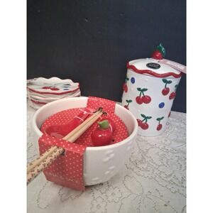 Luna & Sage 3D Cherry Ceramic 6Pc Bundle Plates Bowl Canister